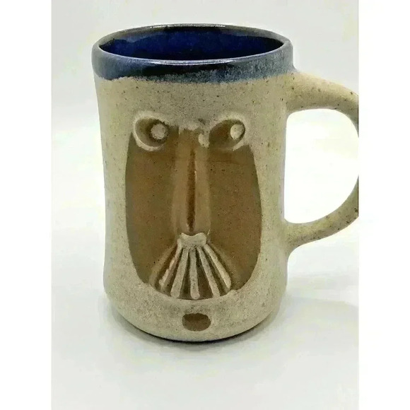 Vintage MCM David Stewart Ceramic Pottery Man Face Mug Lion's Valley Stoneware - Picture 1 of 7